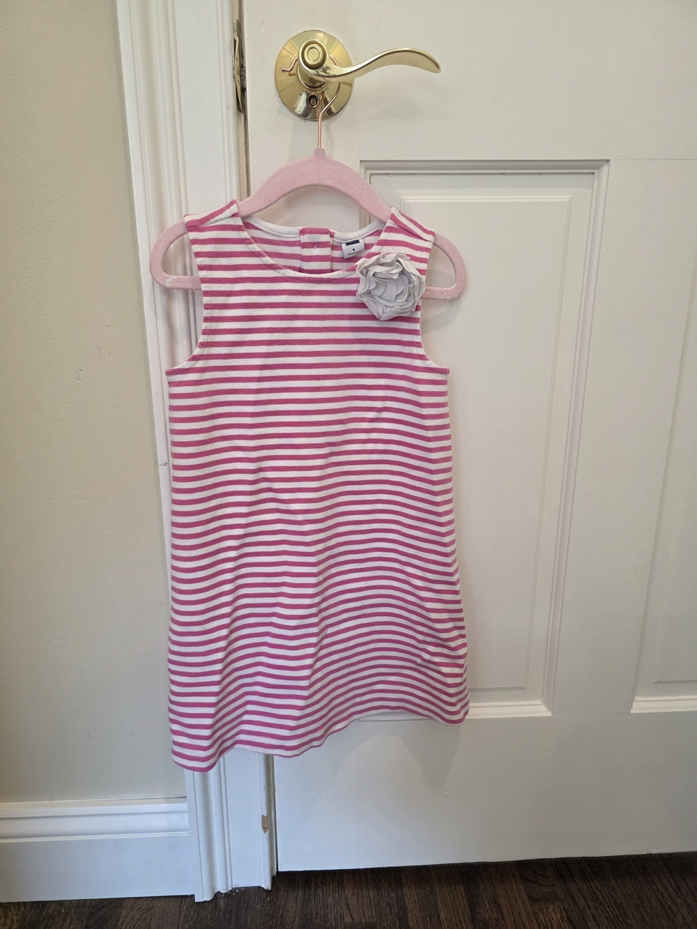 Janie + Jack Pink and White Striped Sleeveless Dress with Flower Accent - SZ 5